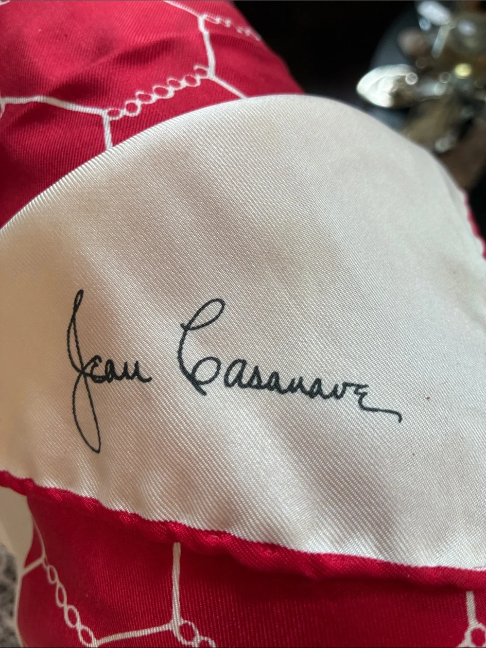 Vintage Jean Casanova Red and White Silk Scarf